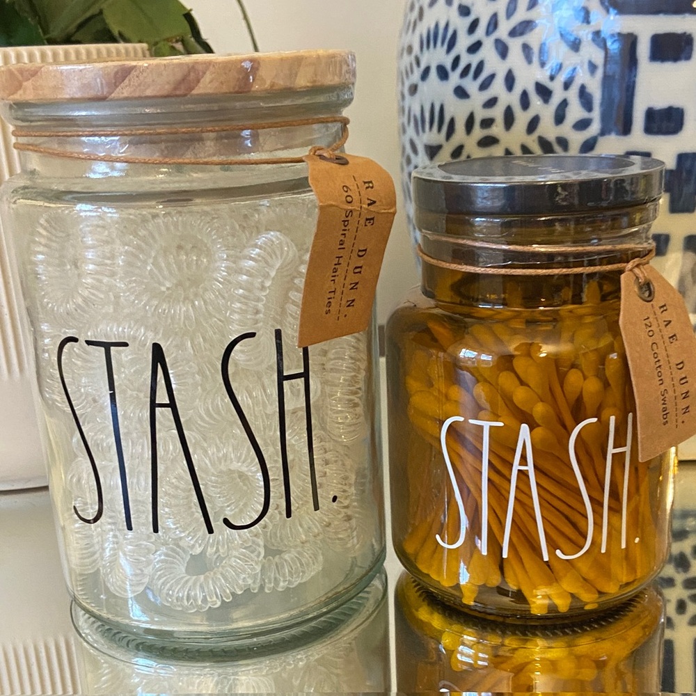 Rae Dunn STASH Glass Jars - Clear and Amber